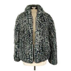Moda International Womens Gray Faux Fur Teddy Jacket Open Front size Medium